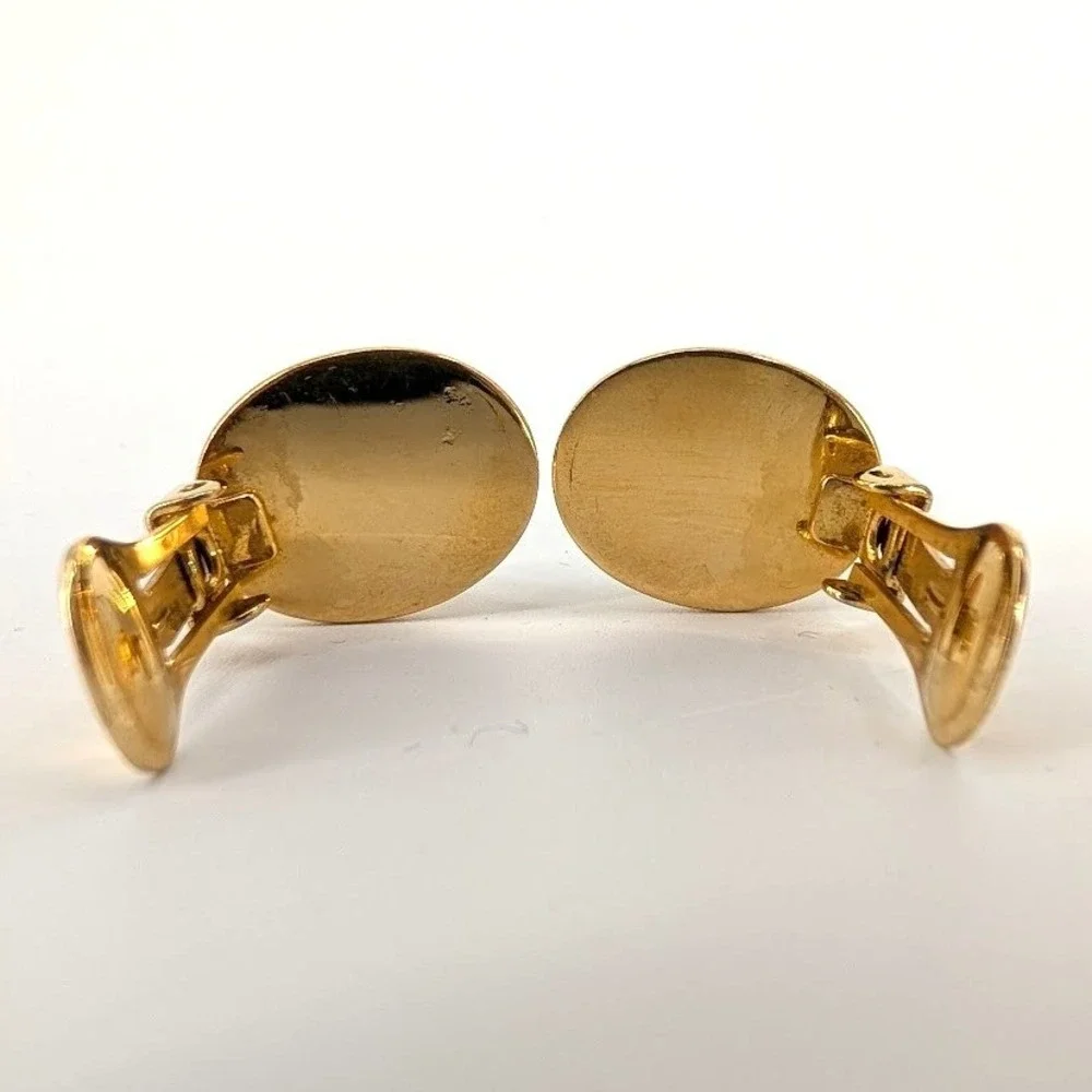 Vintage Christian Dior Black Cabochon Clip Earrings Gold Tone Oval 1980s‎ Signed - Picture 6 of 8